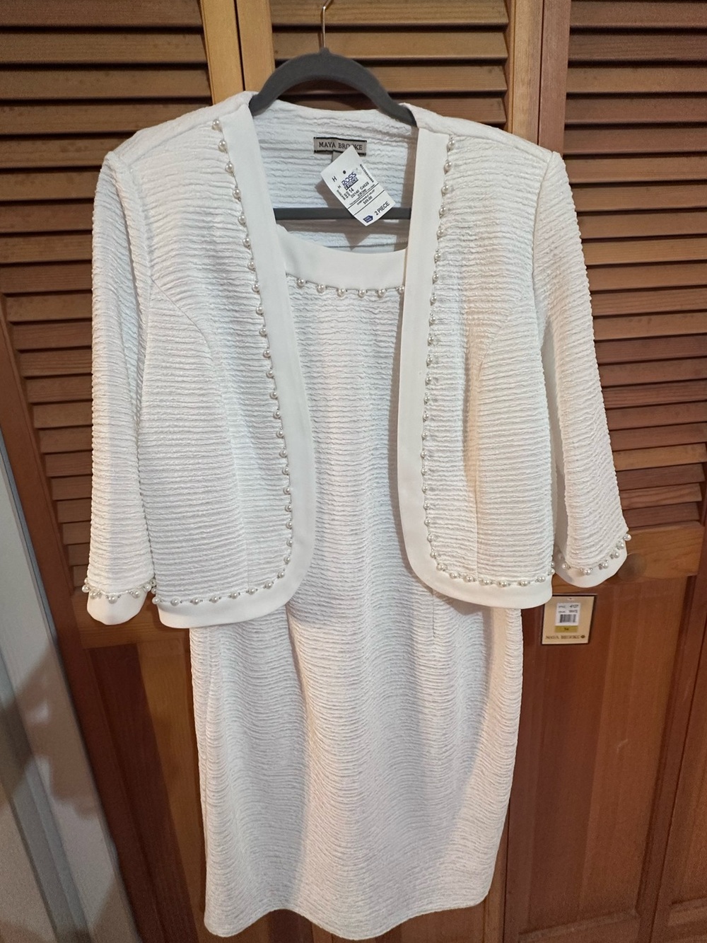 White Two-Piece Textured Dress and Jacket Set